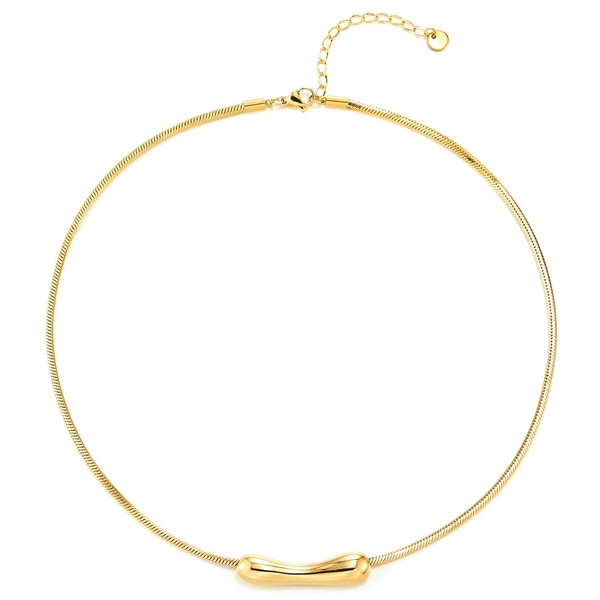 COOLSTEELANDBEYOND Smooth Snake Chain with Organic Curved Bar, Gold Chain