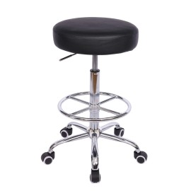 VECELO Round Rolling Stool with Footrest & Wheels Height Adjustable Swivel Chair - Black