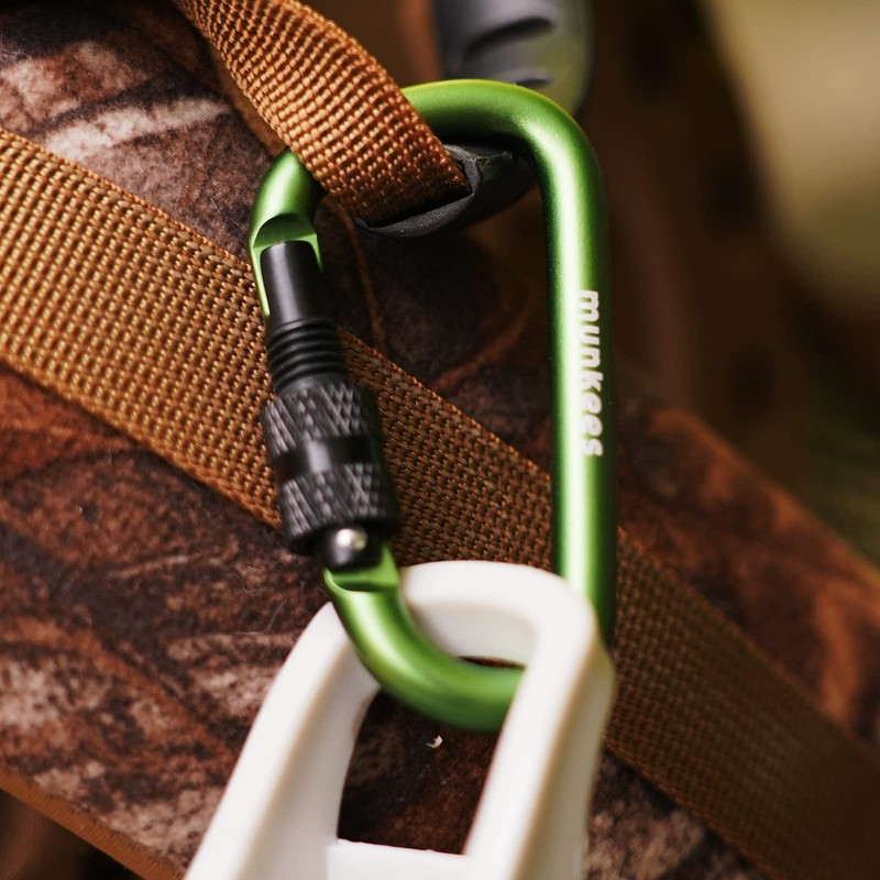 [MUNKEES] D-Shaped Carabiner with Lock, Keychain, Backpack Buckle, 2 Pcs