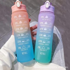Generic Drinking Water Bottles Fitness Sports With Time Marker, 900 ml, Multiple Colors, Motivational Drinking Bottles Drinking Sports Water Bottle for Fitness, Gym & Outdoor (Pink+Purple), XH-2081