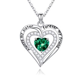 Mothers Day Necklace Gifts for Sister, Sterling SliverMay Birthstone Jewelry Emerald Necklace Sister Necklaces Valentines Day Christmas Birthday Sister Mothers Day Gifts from Sister Sister in Law