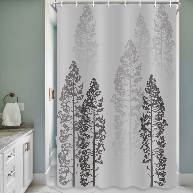 JAWO Forest RV Shower Curtain, Fog Woods Trees Landscape Fabric