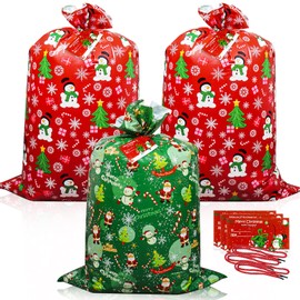 3 Pack 36× 56 Inches Extra Large Christmas Gift Bag, Giant Plastic Gift Bag Christmas Wrapping Bag with Tags and String(Red, Green)