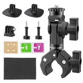 Motorcycle Mount Clamp with 1/4" Interface,Handlebar Clip and Flexible Adhesive Mount Base for Insta360 X4 X3/DJI Action 5 Pro 4 3,Compatible with GoPro Hero 13 12 11 10 9 8 7
