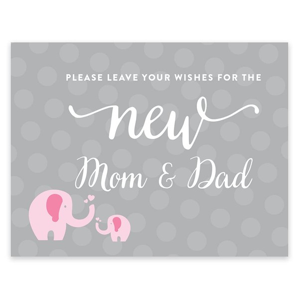 Andaz Press Pink Girl Elephant Baby Shower Collection, Party Sign, Please Leave Your Wishes for the New Mom and Dad, 8.5x11-inch, 1-Pack