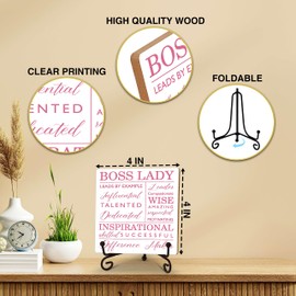 Boss Lady Gifts for Women, Pink Office Decor, Best Christmas Birthday Gift, Inspirational Quotes Wood Plaque With Metal Stand, Leader Mentor Decorations, Desk Sign(C02)