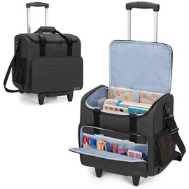 Trunab Rolling Scrapbook Tote Craft Organizers and Storage with Wheels, Craft Bag for 12 X 12 inch Scrapbook Album and Laptop, for Women, Black