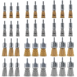 Rocaris 36 Pcs Wire End Brush for Drill with 1/4-Inch Shank, 6 Sizes Brass Coated & Carbon Steel Wire Drill Brush Set for Removal of Rust Corrosion Paint