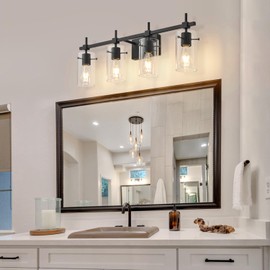 SOLFART 4 Lights Vanity Light Black Bathroom Vanity Lights Over Mirror Vanity Lights for Mirror Bathroom Light Fixture