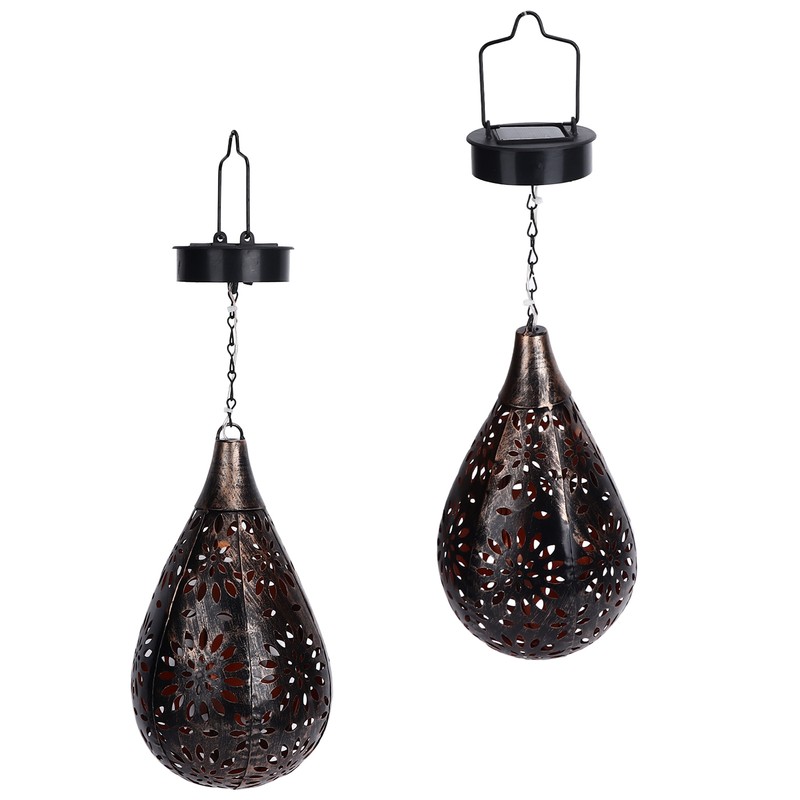 Hanging Solar Light Bronze Iron Metal Hollow Pattern Outdoor Lawn