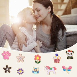 CASSIECA 24 Pairs of Clip-On Earrings for Non-Pierced Ears, Cute Various Animals, Unicorn, Flowers Earrings Set for Women, Mixed Colour, Painless Non-Piercing Earrings, Alloy Steel