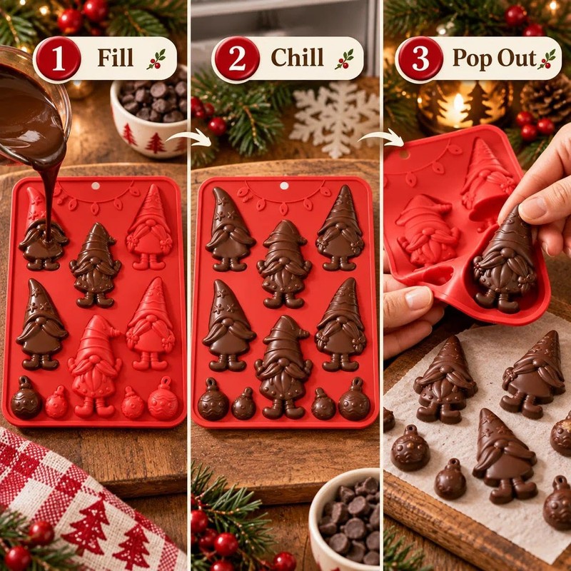 1-Piece Christmas Gnome Ornament Silicone Chocolate Mold, 10-Cavity
