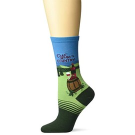 Hot Sox Women's Fun USA Travel & Cities Crew 1 Pair Pack-Cool & Artistic Novelty Fashion Gifts, Wine Country (Washed Blue), Shoe Size: 4-10 (Sock Size: 9-11)