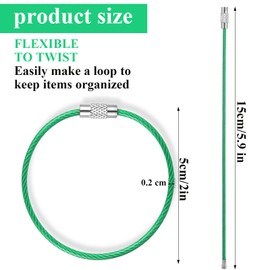 oruola 24 Pack Wire Keychain,Large Stainless Steel Key Ring Loop Holder, Key Ring Hoop for Luggage Tag, 15cm Cable Keyring Loop in 8 Colors for Travel, Hiking, and Outdoor Use