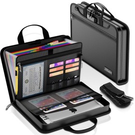 JHSafer Fireproof Accordion File Organizer with Lock, Water Resistant Expanding File Folder with Shoulder Strap, Important Document Organizer with 13 Colorful Pockets for Letter A4 Files,Black