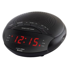 HANNLOMAX HX-139CR Alarm Clock Radio, PLL FM Radio with Preset Stations, Dual Alarm, 0.6” Red LED Display, USB Port for 1A charging, Bluetooth, AC power operation only. (Black)