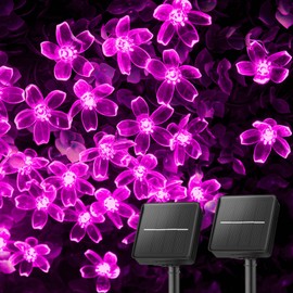 Brightown 2 Pack Total 52FT 120 LED Flower Solar String Lights Outdoor Waterproof Fairy Lights for Garden Yard Fence Patio Christmas Tree Wedding Party Decor, Pink