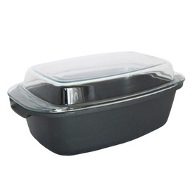 Olympia Supreme 12.9 x 8.6 Inch Non-Stick PFOA-Free Die-Cast Aluminum Rectangular Roaster With Glass Lid - Capacity 6 L