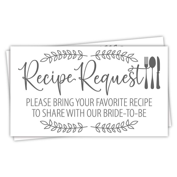 50 Bridal Shower Recipe Request Cards - Laurel and Utensil Silhouette Design - Invitation Inserts