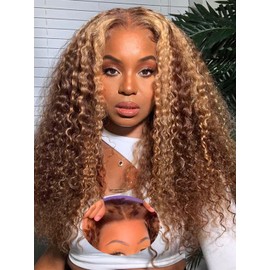 BGM GIRL Highlight Glueless Wig Human Hair 7x5 HD Lace Water Wave Wig 4/27 Color 180% Density Pre Plucked Invisible Knots Pre Cut Lace Wear Go Deep Wave Wigs for Women Beginner Friendly 20 Inch
