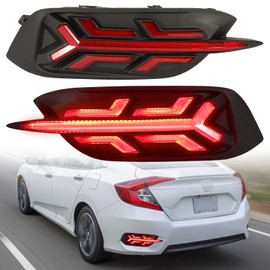 Fog Lights Rear Brake Reflctor Lights for Honda Civic 10th Gen 2016-2020 Sedan Coupev Lx Rear Turn Signal Brake Lights Civic Accessories (CIVIC1620-RearFog)