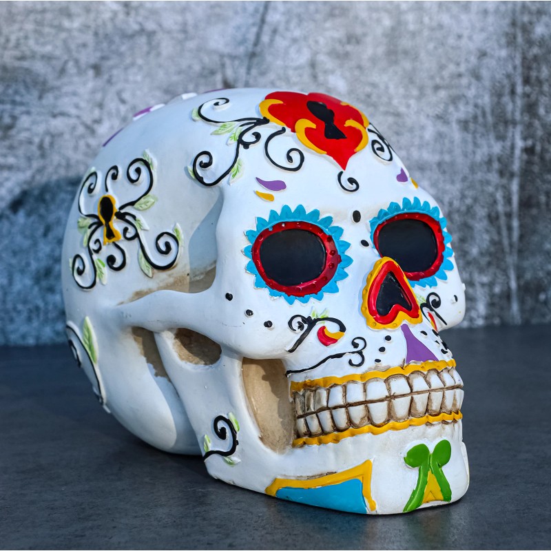 Ebros White Floral Sunny DOD Sugar Skull Statue Colorful Pastel