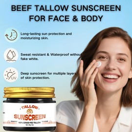 Beef Tallow Sunscreen SPF 30 - Beef Tallow for Skin - 100% Organic Grass-Fed Beef Tallow Sunscreen for Face & Body - SPF 30 Face Moisturiser, Hydrating, Unscented, Sweat & Water Resistant