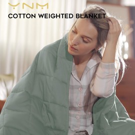 YnM Weighted Blanket,Heavy 100 Percent Oeko-Tex Certified Cotton Material, Bed Blanket for One Person of 140lbs, Ideal for Queen/King Bed (60x80 Inches, 15 Pounds, Sprout Green)