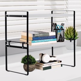 ABLHIGM 2 Tier Modern Wooden Desktop Shelf Organizer, Space Saving, 15.75"L x 8"W x 14.2"H, 2 Shelves, Office, Home