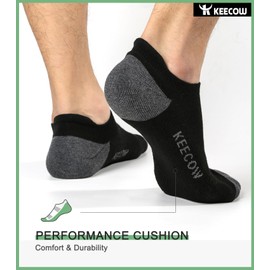 KEECOW Performance Comfort No Show Ankle Cushion Socks For Men & Women, Athletic, Tab, Short For Running, Walking, Outdoor (Medium, Black (6 Pairs))