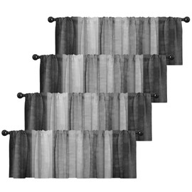 Emvency 4 Pack Valances Window Treatments, Black and Grey Striped Abstract Blackout Adjustable for Living Room Bathroom Bedroom Kitchen Over Sink, 18x52 Inch Rod Pocket Valances