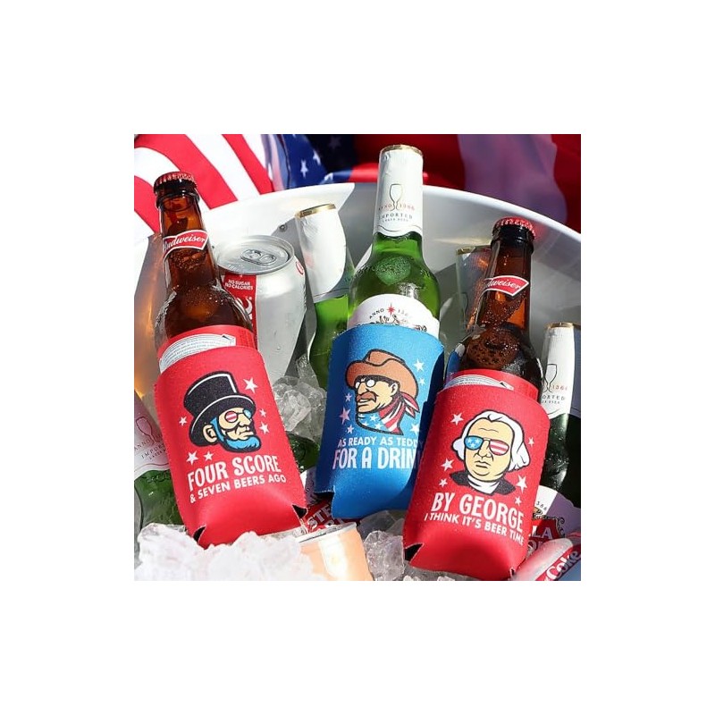 Fun Express Patriotic Faces Koozies for Cans 12 Pack -