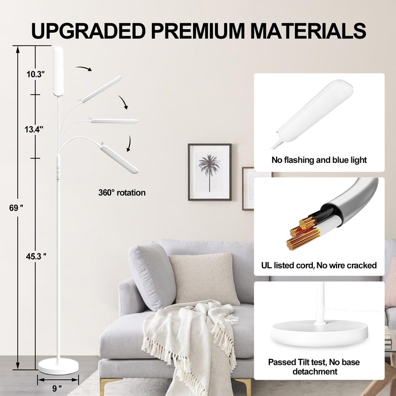 marctronic White Floor Lamp, 18W 1800LM Bright LED Floor Lamps