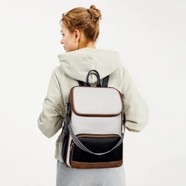 Lexiyat Leather Laptop Backpack for Women, 15.6" Work Travel College Bag, Teacher Nurse Convertible Backpack Purse Beige