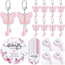 Loetere 50 Set Baby Shower Favors for Guests including Baby Shower Butterfly Keychain Holographic Butterfly Keychain Bulk Thank You Cards Organza Bag Baby Shower Return Gifts for Guests