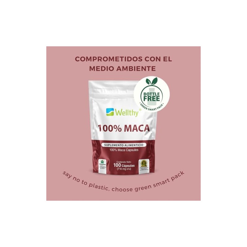 Wellthy Superfoods 100 Maca 100 Cpsulas. 710mg cu. Maca Premium