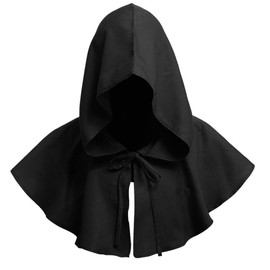 Medieval Cowl Christmas Witch Wizard Hooded Cape Cloak Witchcraft Pagan Hood Medieval Monk Fancy Dress Cape Cloak Costume Grim Reaper Cape Christmas Lace-Up Hat Wizard Costume for Adult
