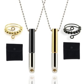 MOAZIFI V2 Halskette Rauchfrei Original, Atemkette Edelstahl, Höki Halskette gegen Angst & Panikattacken, Stressabbau, Meditation, mit 2 Schmuckbeuteln und 2 Anti-Angst-Ringen, rauchentwöhnung