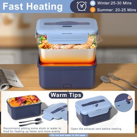 Akhia Electric Lunch Box for Adults, 100W/1.8L Heated Lunch Box for Men Work/Car/Truck, Portable Food Warmer Lunch Box Upgraded with Fork&Spoon and Insulated Carry Bag, 12V/24V/110V