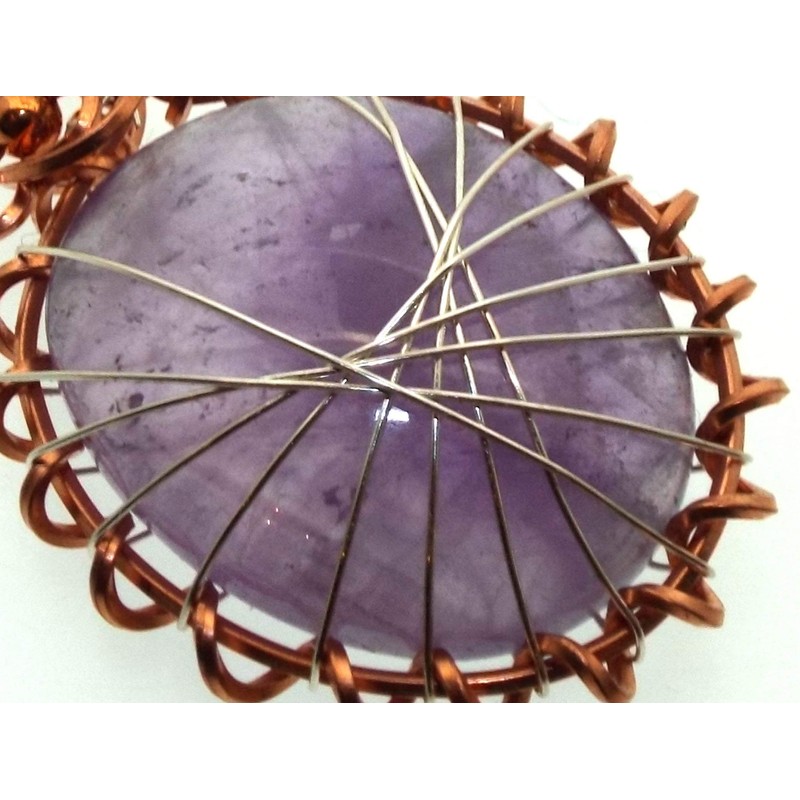 Amethyst Gemstone Copper Spirograph Wire Wrapped Pendant