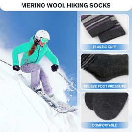 SIMIYA 5 Pairs Merino Wool Socks for Women, Winter Thick Warm Hiking Socks Women Crew Cushion Socks