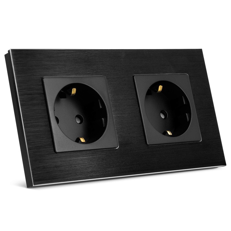 Navaris Aluminium Schuko Socket Double – with Mounting Material –