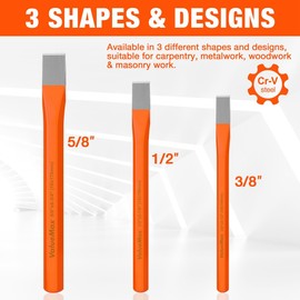 ValueMax Heavy Duty Cold Chisel Set 3PC 3/8Inch 1/2-Inch & 5/8-Inch Metal Chisel