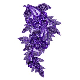 1pc Large Flower Rhinestone Applique Purple, Embroidery Sequin Patches for Clothes,Beaded Lace Applique for Wedding Bridal Dress Bodice Hat Sewing Craft for Girl Embellishment(Purple)