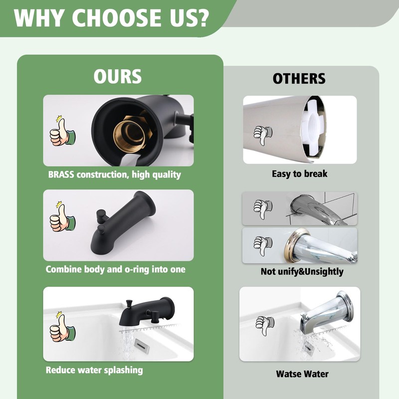 All Metal Tub Spout with Diverter for Hand Held Shower,