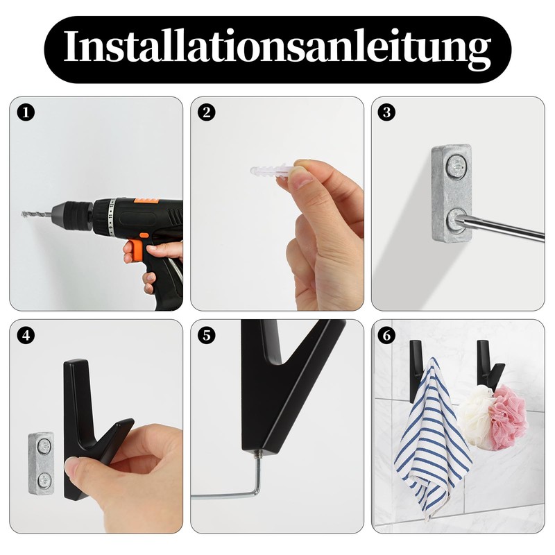DAIRYCOF Coat Hooks, Black Clothes Hooks for Acoustic Panels, Zinc