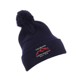 ALLNTRENDS Colorado Copper Mountain Embroidered Pom Beanie Warm Hat Winter Cap Adult Graphic Beanies (Navy Blue)