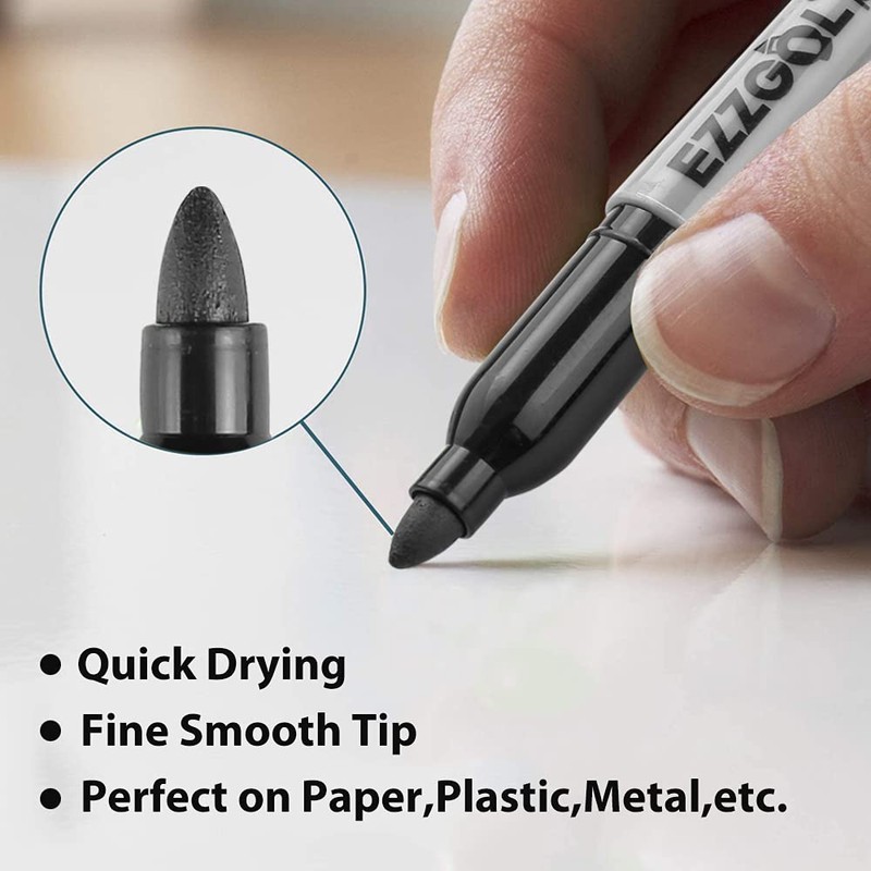 Ezzgol Permanent Markers Bulk, 72 Pack Black Permanent Marker Set,