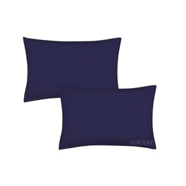 AIMANE® Percale Pair of Housewife Pillowcases 50 x 75 CM Polycotton Easy Care Plain Dyed Pillowcases Envelope Closure (Navy, Housewife Pillowcases)