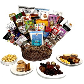Hand-Crafted 38 Piece customizable chocolate gift basket of gourmet chocolates, cookies, and crunches. Tasty treats selected for businesses, clients, employees, birthdays, thank you and more!